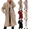 Women Winter Warm Plush Faux Double Breasted Long Jacket Lapel Furry Pocket Coats Overcoat Jacket