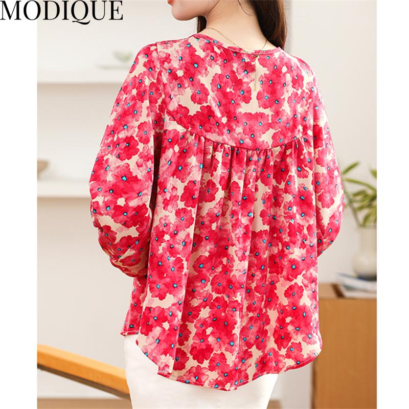 MODIQUE весна лето большие размеры женские свободные повседневные элегантные хлопковые льняные шифоновые блузки с цветочным принтом рубашки женские базовые с круглым вырезом пальто с пышными рукавами