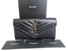 Authentic Saint Laurent YSL Silver YSL Motif Black Leather Long Flap Wallet #a875  Refurbished