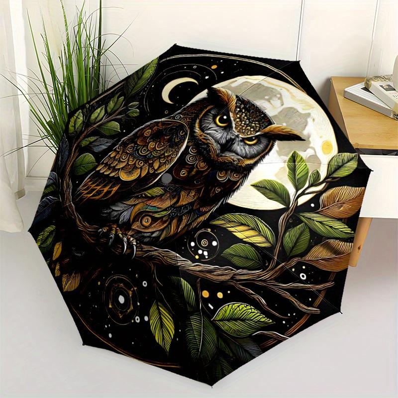 1pc Night Owl Print Automatic Open/close Folding Umbrella, Compact Portable Travel Umbrella,Durable Construction yy250814132