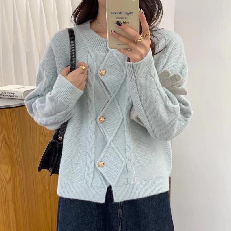 Cardigan Sweater 2023 Spring Korean Elegant Loose Sweater Coat Irregular Round Neck Fried Dough Twists Knitted Cardigan Women