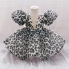 Leopard Print Puffy Skirt Party Dress for Toddlers - One-Year-Old Puff Sleeve Princess Dress Girls' Partywear