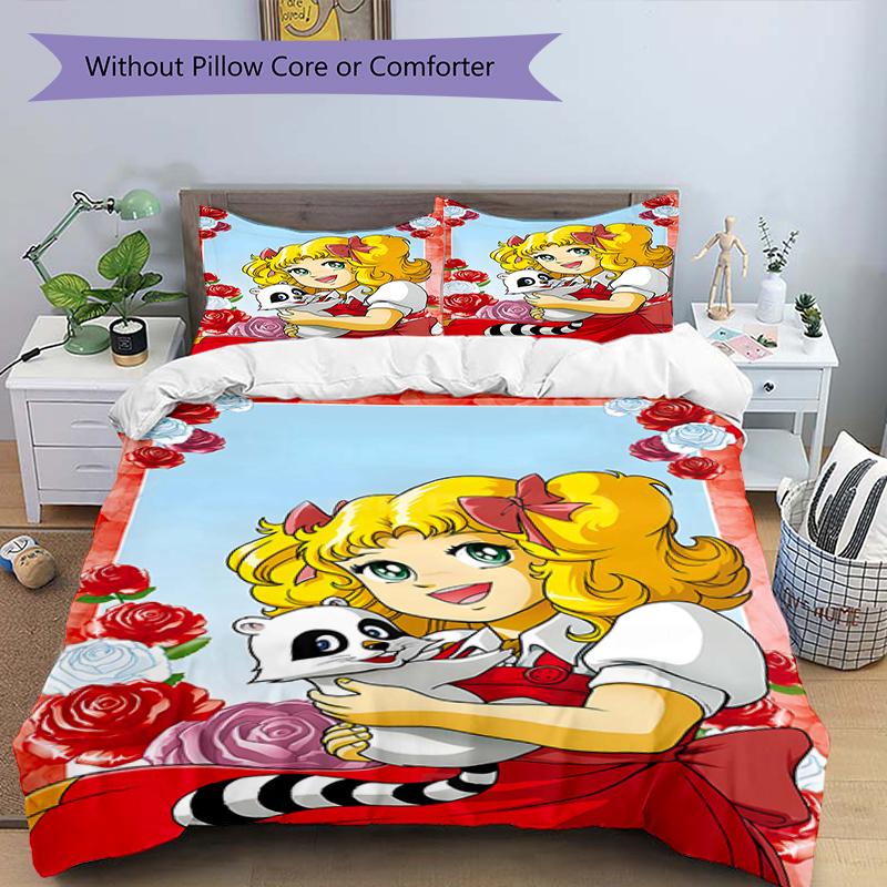 3pcs Candy Candy2 Design Cover Set - HD Printed Bedding with 1 Cover and 2 Pillowcases - Perfect for Home and Dorm Decor