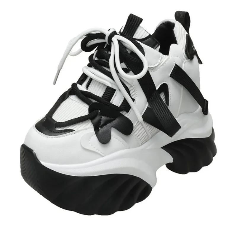 Модные высококачественные Новые Женские Кроссовки на Платформе Сетчатые Повседневные Массивные Кроссовки Каблуки Танкетки Дышащие Туфли для Увеличения Роста Женские