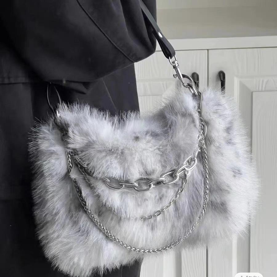 IELGY Сумка-подмышка с плюшевой цепочкой и постепенным изменением цвета, косая сумка на одно плечо с нишевым дизайном