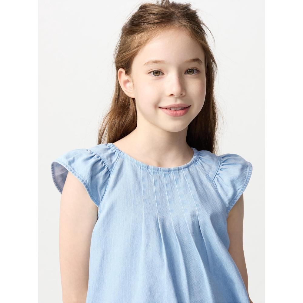 Uniqlo Джинсовое платье для девочек с коротким рукавом 