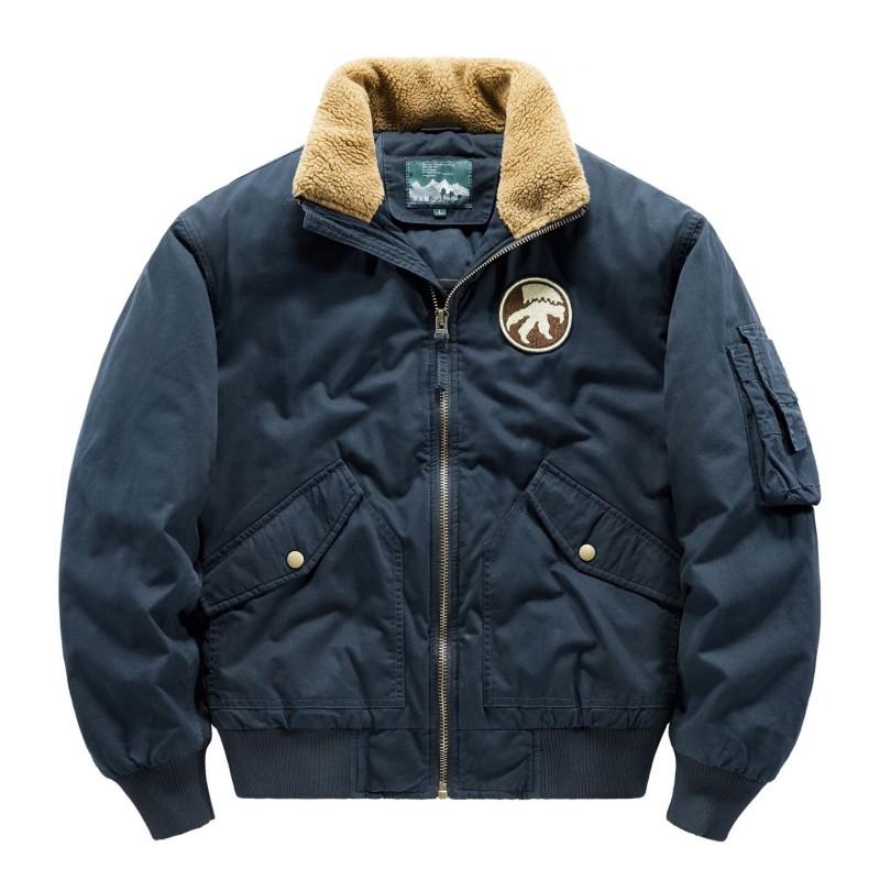 Мужская новая зимняя стеганая куртка-карго больших размеров с воротником из овечьей шерсти