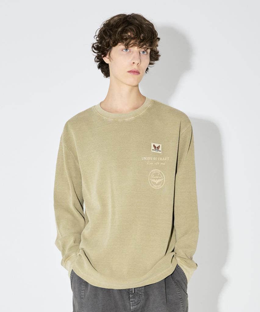 BUCKAROO Вафельный окрашенный лонгслив Тёмно-бежевый
