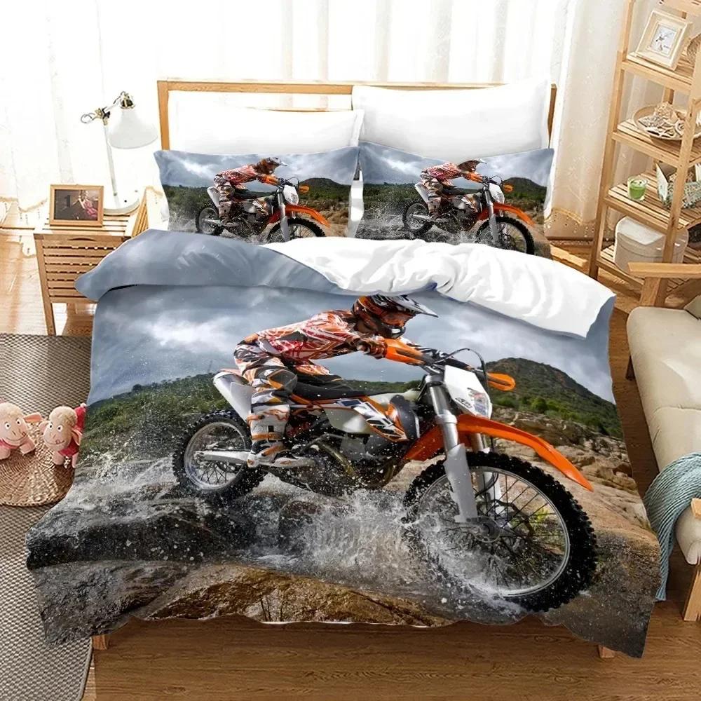 Dirt Bike Motorcycle Rider Comfortable Duvet Quilt Cover Pillowcase Bedding Set Children Bedroom Decoration Home Textile