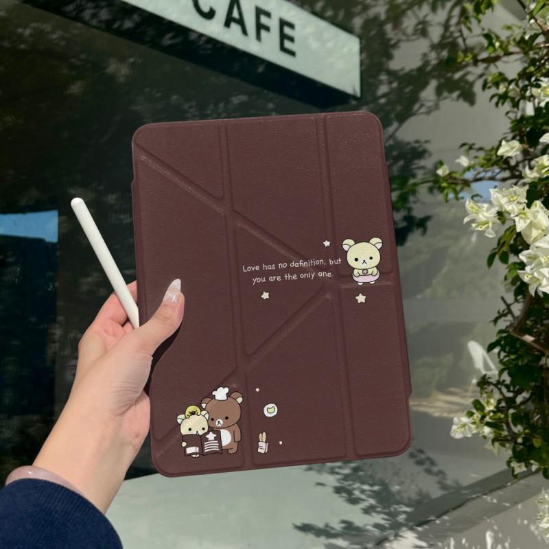 Cute Kawaii Bear IPad Case With Pen Slot Side-Attach Detachable Cover Mini 6/7 8.3 9.7 10.2 10.9 11 10/11 Gen Air Pro