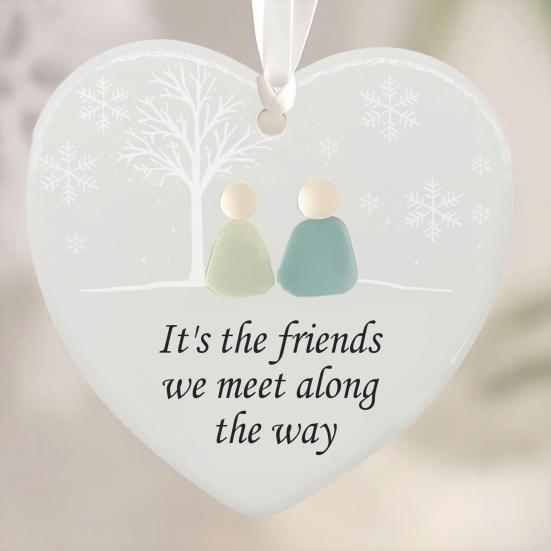 Heart-Shaped Sea Glass Friendship Decor Ceramic Heart Ornament Friendship Keepsake Sea Glass Art Christmas Tree Hanging Ornament for Best Friends