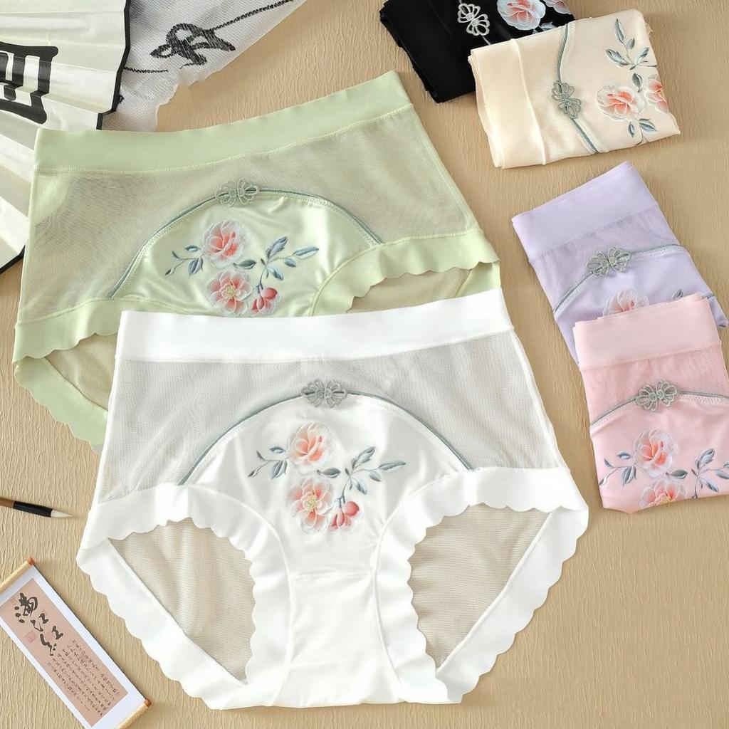 Летние традиционные китайские вышитые трусики с высокой талией, сетчатые трусы, кружевные трусы с утягивающим эффектом, женское сексуальное нижнее белье