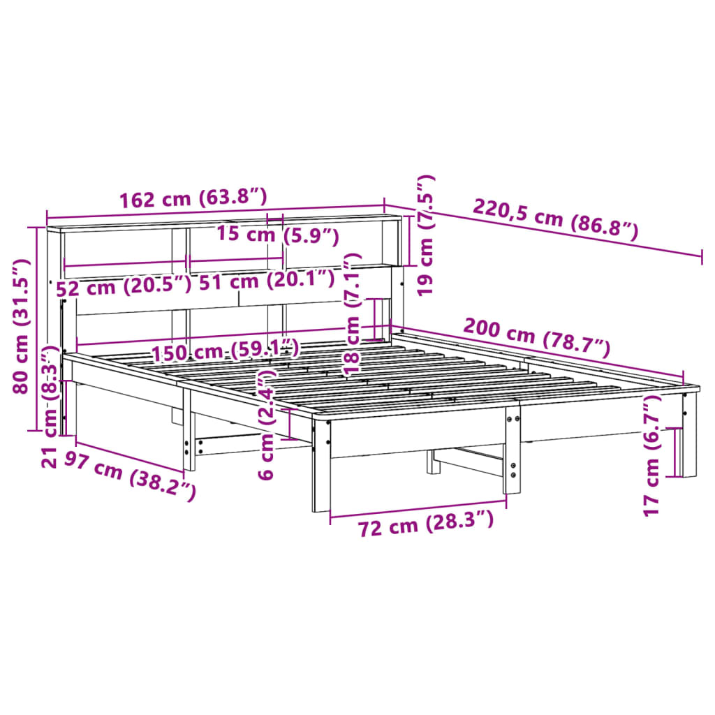 Solid Wood Bed without Mattress Wax Brown 150 x 200 cm Pine Wood