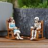 Skeleton Couple Figurine Resin Male And Female Skeleton Ornament Skeleton On Rocking Chair Statue for Halloween Mantel Shelf Decor