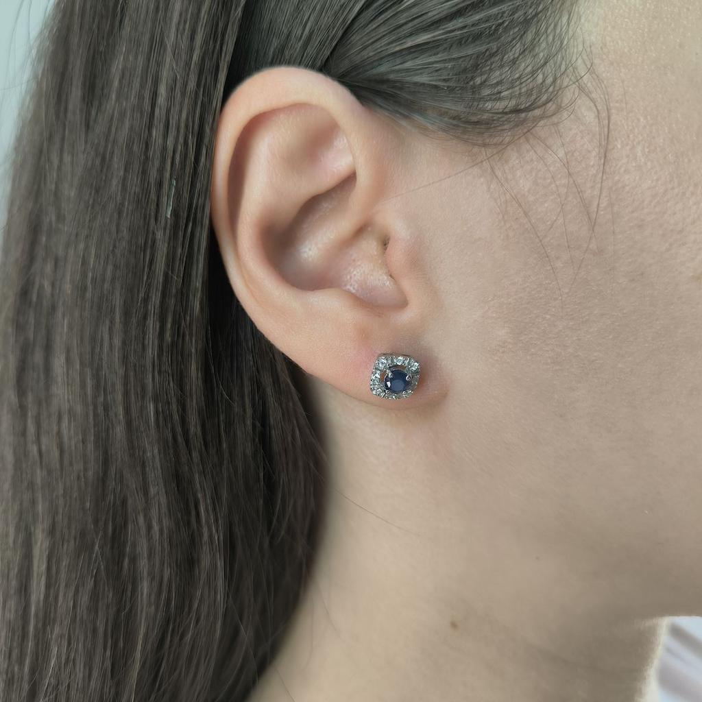 Silver Earrings with Natural Sapphire 0.985ct, Cubic Zirconias (2181040)