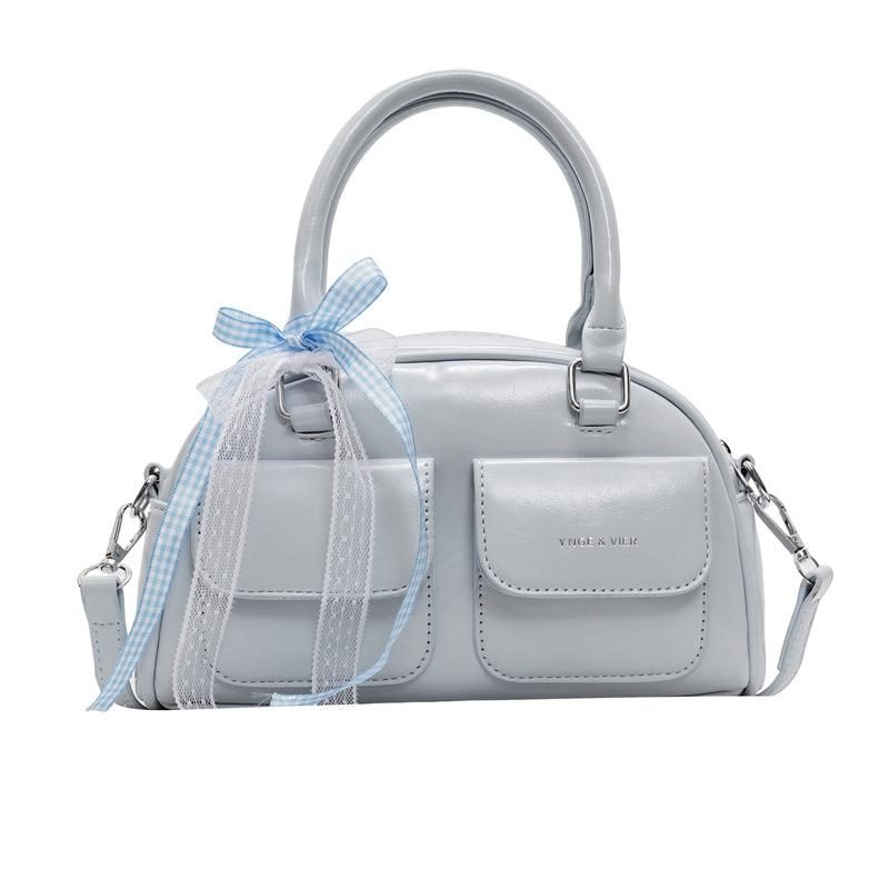 French Sweet Fashion High Sense Portable Boston Bag Niche Design Simple Solid Color Commuter Messenger Bag Women