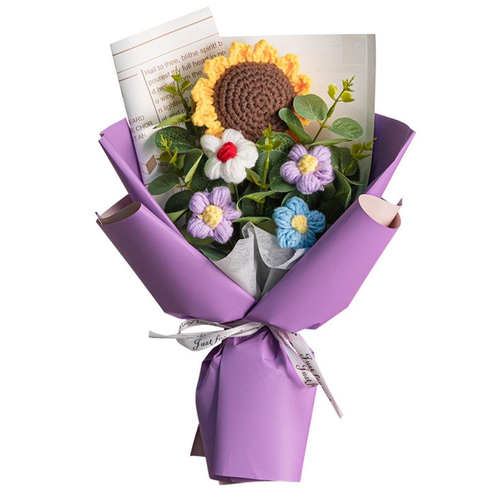 Handmade Hand-woven Sunflower with Bag Knitted Flowers Bouquet Simulation Flower Teachers' Day