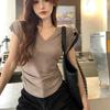 Slim Fit Short Sleeve T-shirt Chic V-neck Tees Top Fashion Y2K Crop Top Women Streetwear