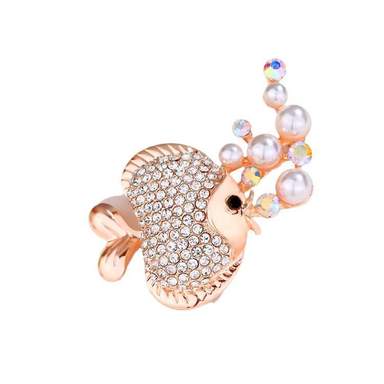 Брошь в виде рыбки-пузырька с жемчугом, симпатичная, инкрустированная бриллиантами, женская, антибликовая, булавка, фиксированная, аксессуары для одежды