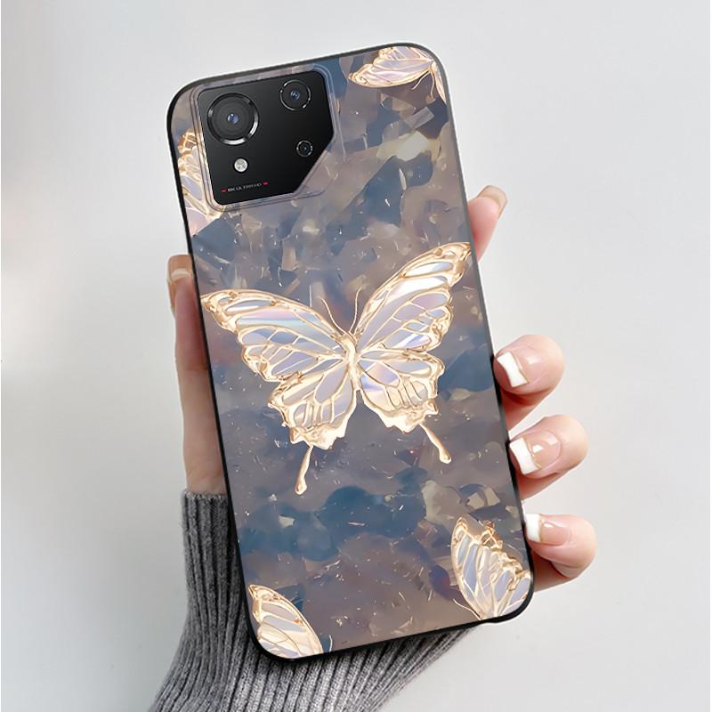 Чехол для ASUS ROG Phone 8 Чехол для ROG Phone 8 Pro Capa Мягкий Силикон Черный Корпус Чехлы для Телефона с Милым Цветочным Мультяшным Принтом