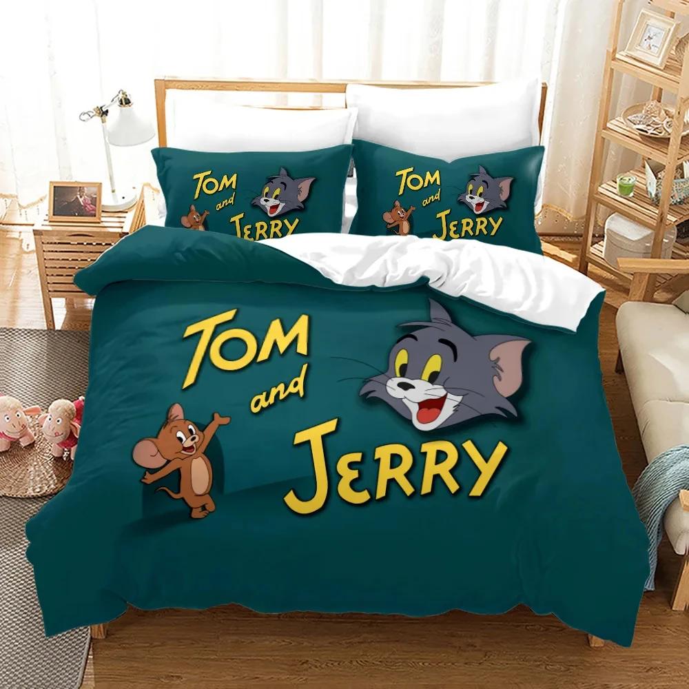 Anime Mouse Jerry Cartoon Cat Tom Bedding Set,Duvet Cover Bed Set Quilt Cover Pillowcase,King Queen Twin Size Boys Girls Adults