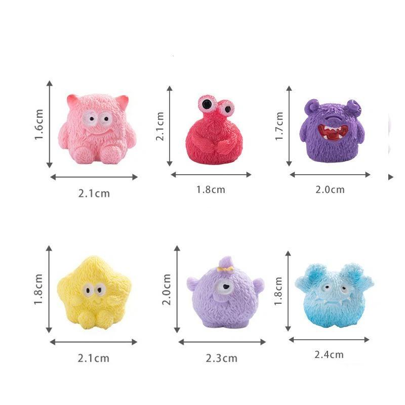 6Pcs Cute Fuzzy Monster Colorful Mini Cartoon Figurines Car Dashboard Ornaments for Child Small Gifts