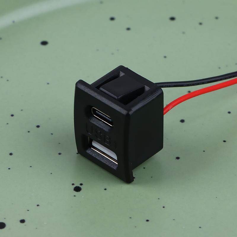 1Pc Usb Female Base Type-C Black Double-Layer Socket Usb A Female Lamp Charging Socket Power Socket With Cable Connector