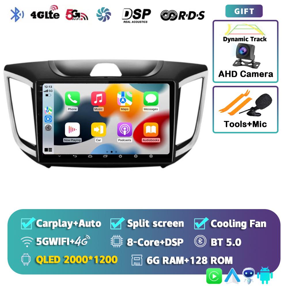 Автомагнитола с Android 14 и CarPlay для Hyundai Creta ix25 2015-2019, навигация GPS, мультимедиа, видеоплеер, 2DIN головное устройство, стерео