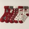 Женские красные носки до середины икры из утолщенной махровой ткани с начесом и японским мультяшным лосем - 24 Зимние Новые Рождественские Носки