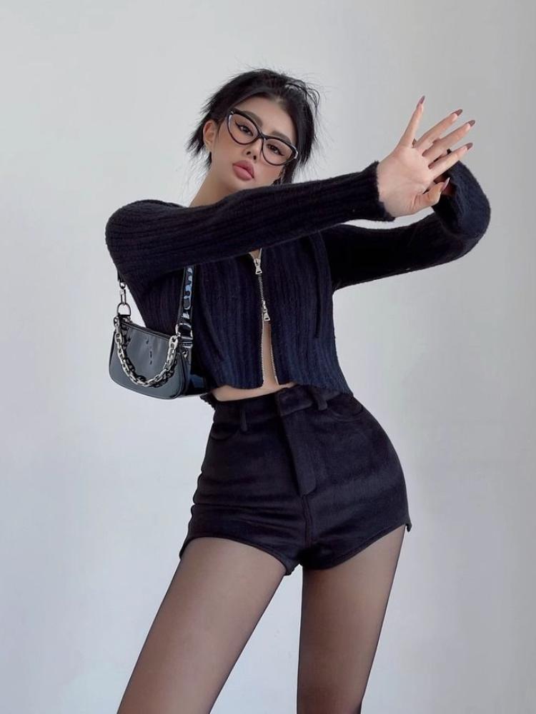 Sexy Shorts Women Winter Fashion New Irregular High Waist Solid Slim Wrap Hip Shorts Pockets Streetwear Female Casual