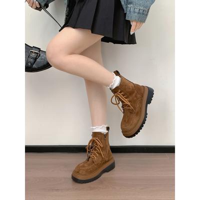 Майяр коричневый ретро стиль толстая подошва увеличивающие рост ботинки Мартин женские 2025 новый осенний толстый каблук тонкие короткие ботинки