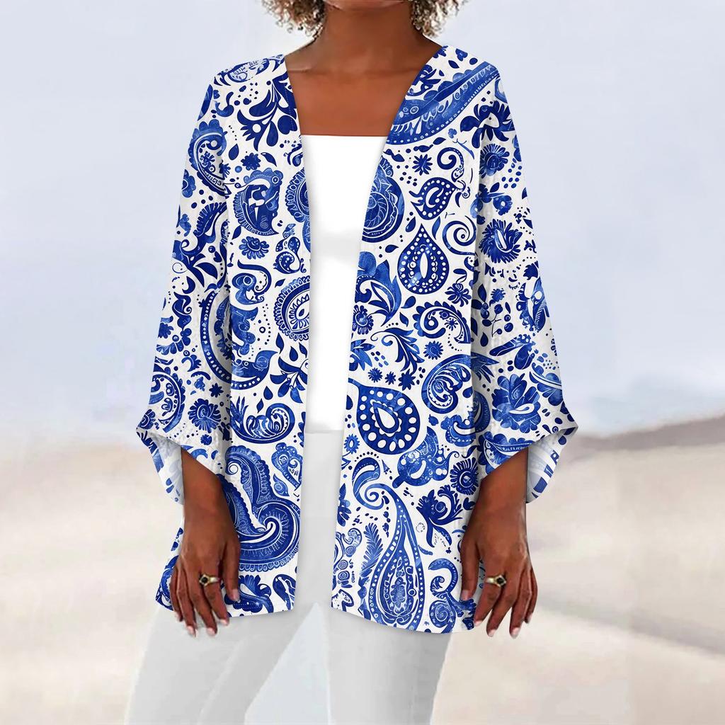 Женская повседневная модная легкая куртка средней длины с принтом в стиле ретро, ​​кардиган