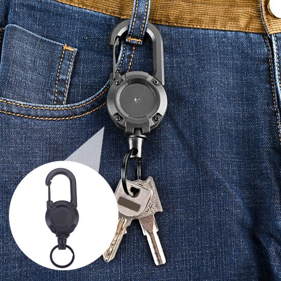 1/8Pcs Retractable Keychain Carabiner Badge Reel with Steel Wire Rope Holder Clip Key Ring