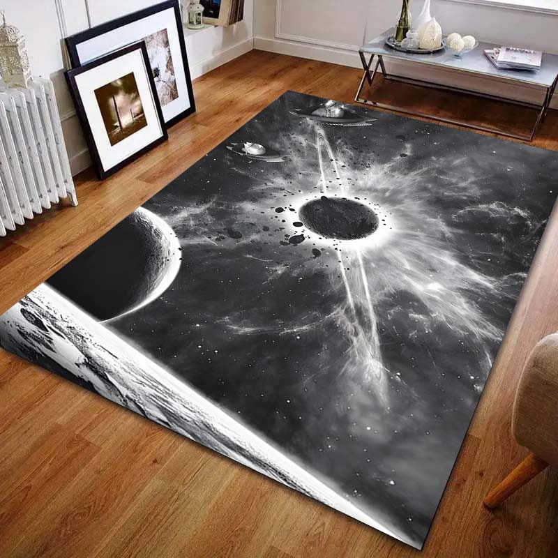Черный ковер с рисунком света планет для спальни, гостиной, прикроватный, под диван, напольный коврик, современный домашний декор, коврик для зоны, роскошный подарок
