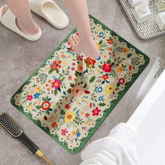 Коврик для ванной комнаты Коврик для пола Быстро впитывающий Цветочный принт Быстросохнущий Диатомовая грязь Противоскользящий