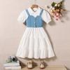Girls Fashion Dress Summer Kids Sweet Short-sleeved Shirt-skirt Fold Wear Denim Vest Dress