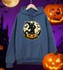 Хэллоуинский котенок стоит на тыкве Печать Мужские толстовки Свободная толстовка Флис Повседневная уличная одежда Универсальная удобная одежда
