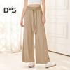 Women Pants Elastic High Waist Lace-up Casual Long Trousers with Pockets Solid Color Loose Fit Leisure Work Pants