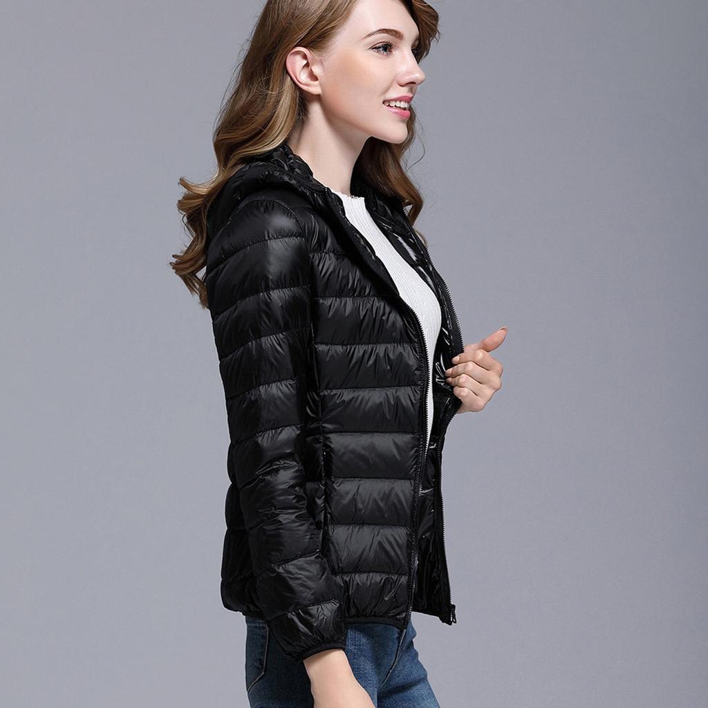 Women Color Ultra Light Jacket Solid Hooded Zippers Coat Down Jacket