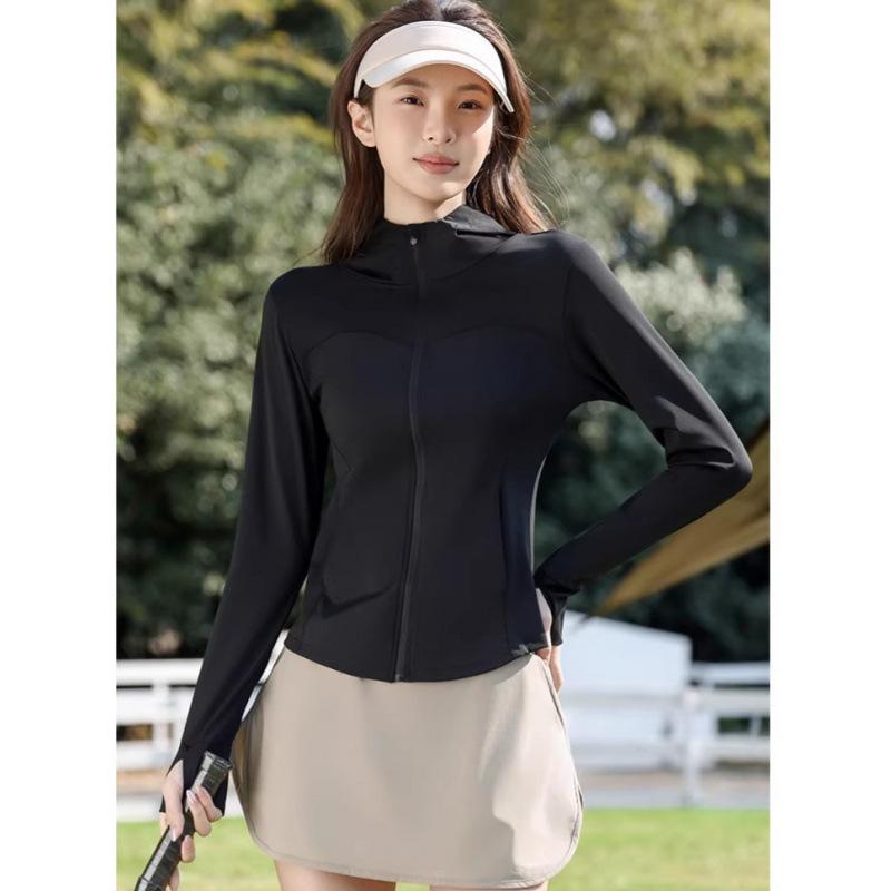 Women's waist sunscreen clothing outdoor sports yoga clothing small waist hooded slim yoga sunscreen clothing long sleeves
