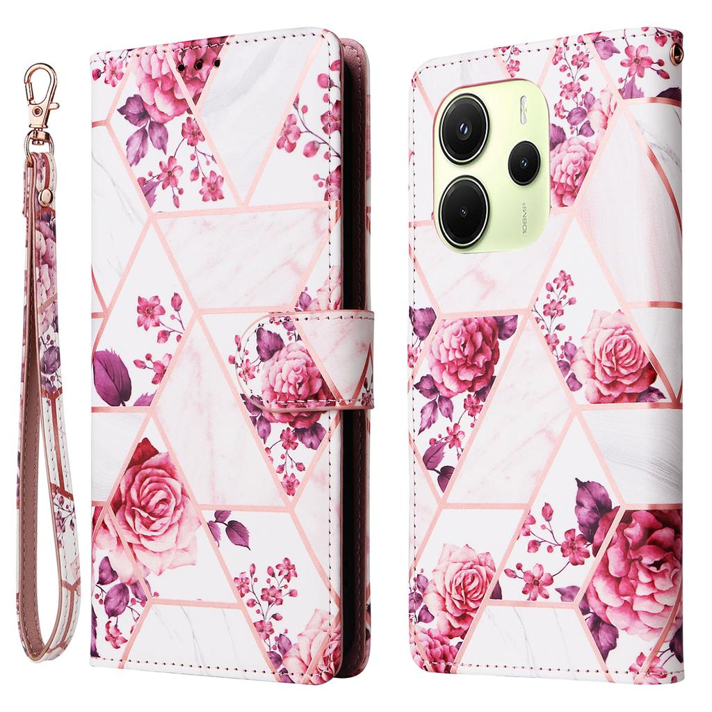 Для Xiaomi Redmi Note 14 4G (164,84мм) Чехол Лакированный Мраморный Узор Кожаный Чехол для Телефона