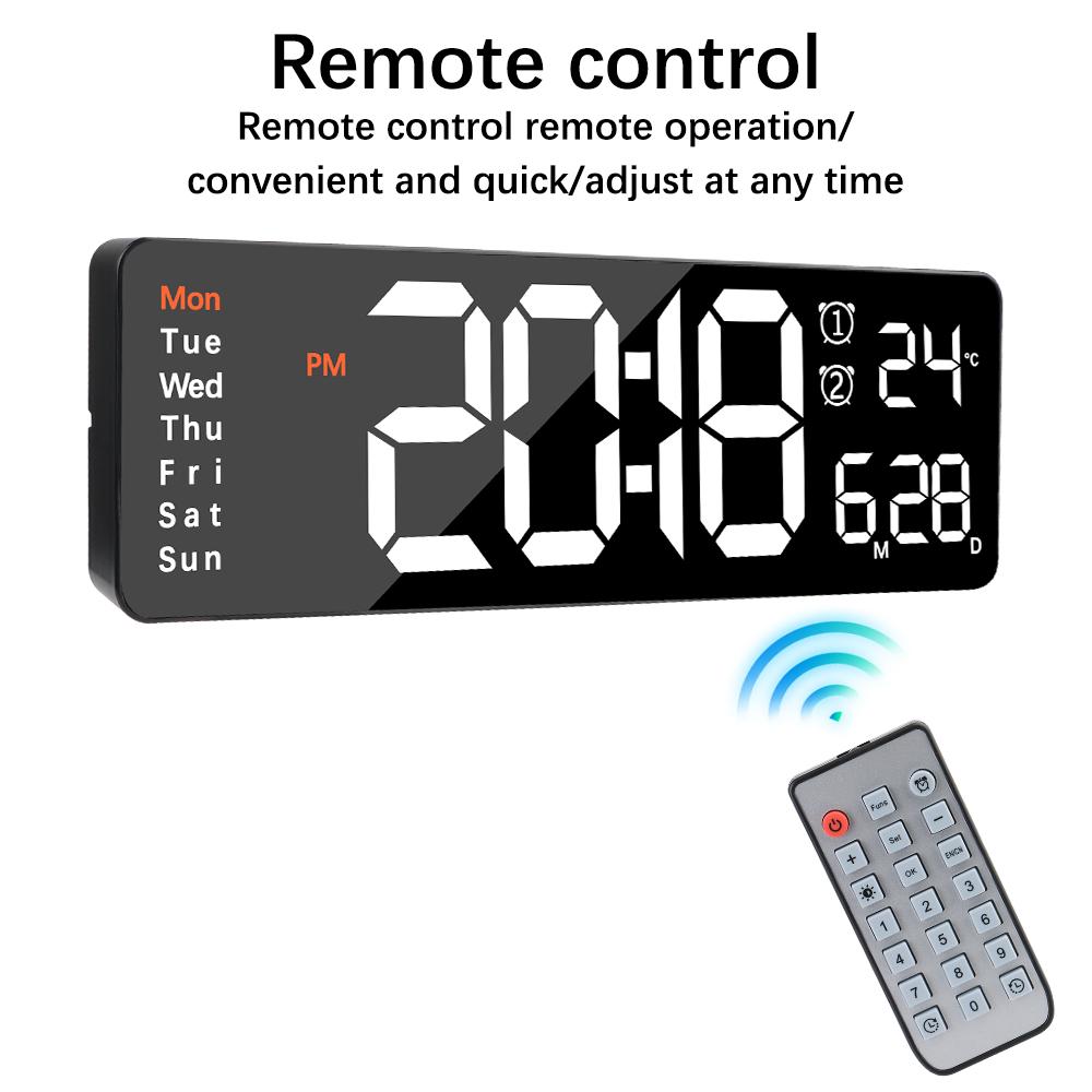 Память выключения Большие цифровые настенные часы Пульт дистанционного управления Двойные будильники Светодиодные часы Настольные часы Настенные часы Температура Дата Неделя Дисплей