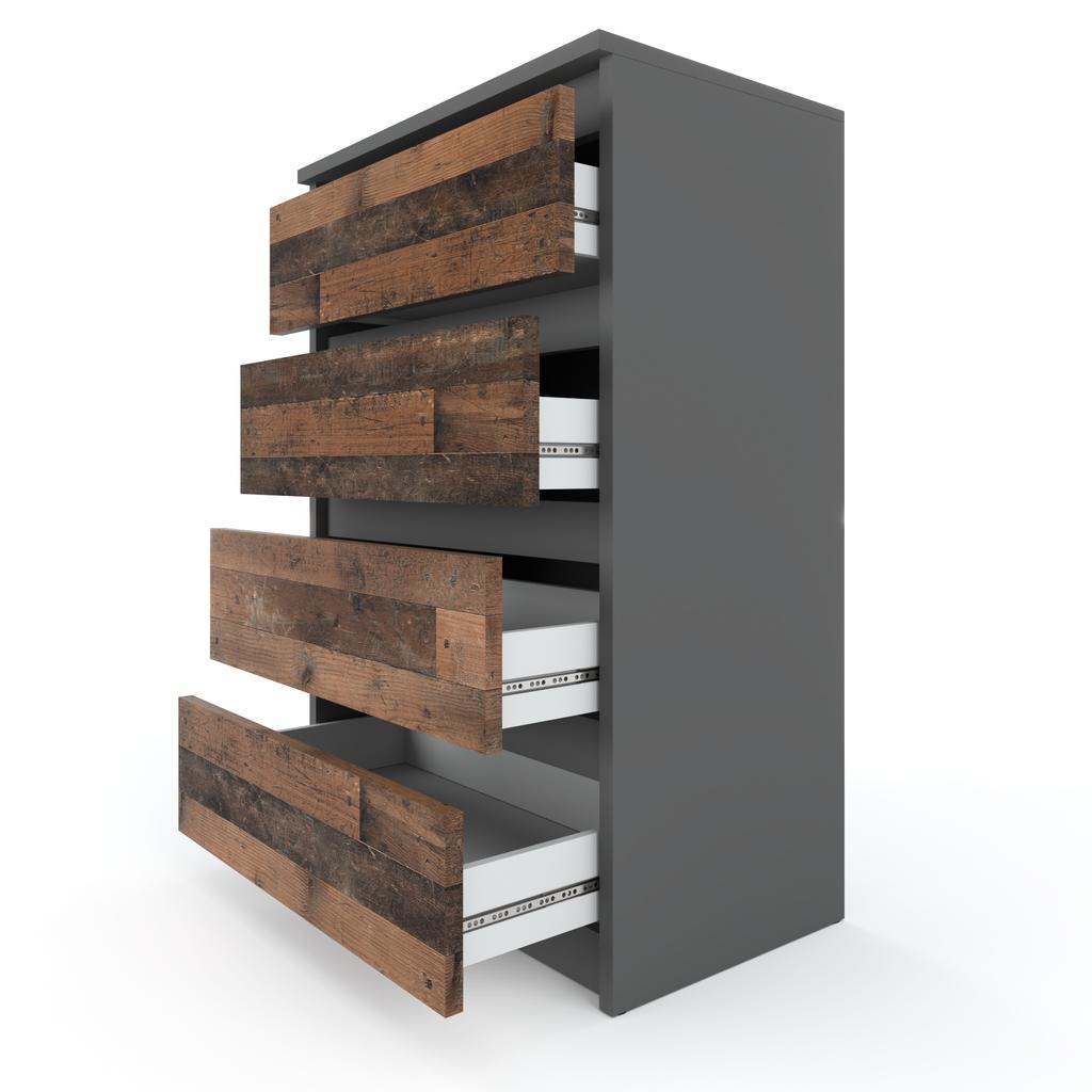 Chest of Drawers with 4 Drawers Gray Vintage 60CM TV Cabinet Living Room Furniture Sideboard