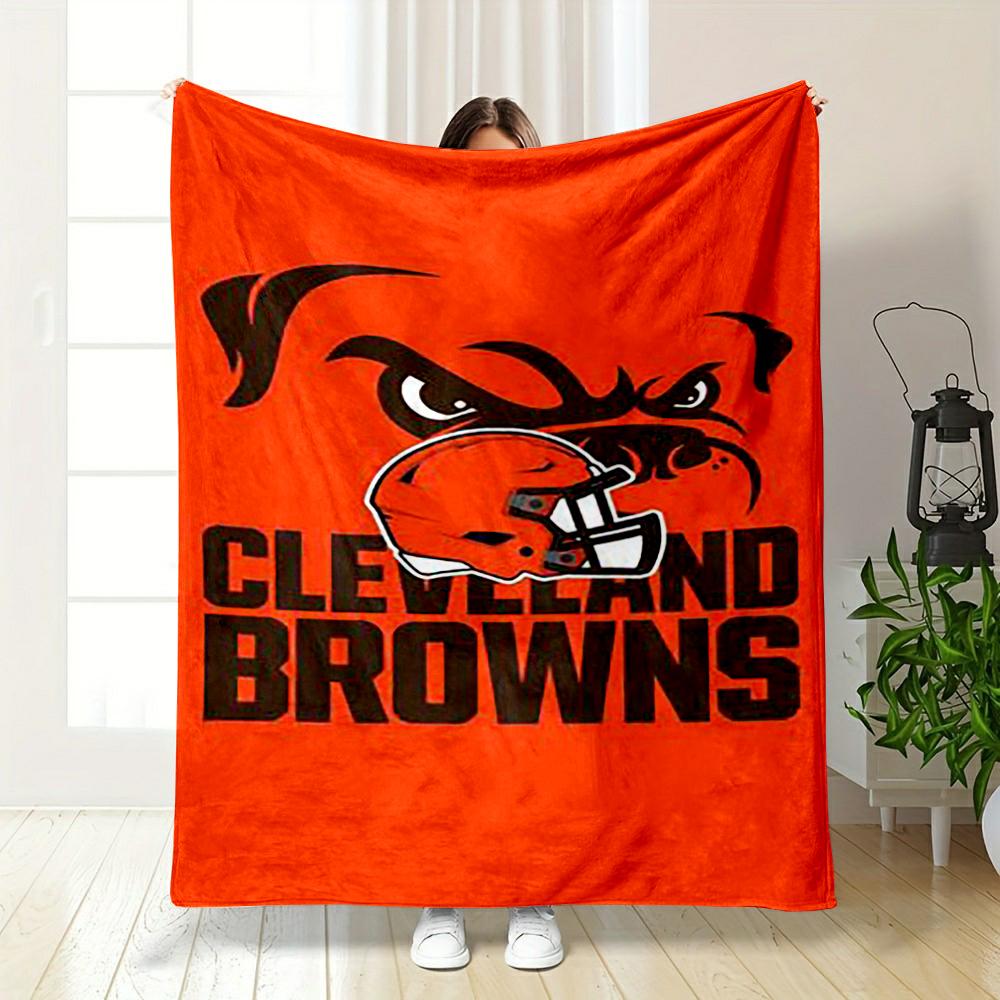 Cleveland Browns Logo with Bulldog Design Flannel blanket for bedroom, living room, sofa, and nap sofas