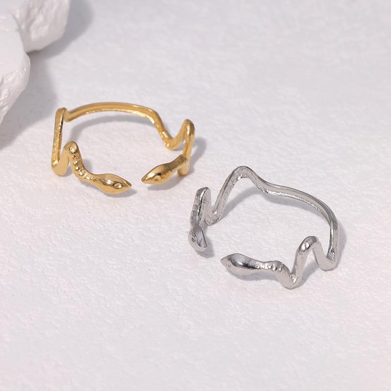 2025 New Fashionable Snake Shaped Ring Woman Zodiac Zircon Stainless Steel Adjustable Opening Ring Wholesale