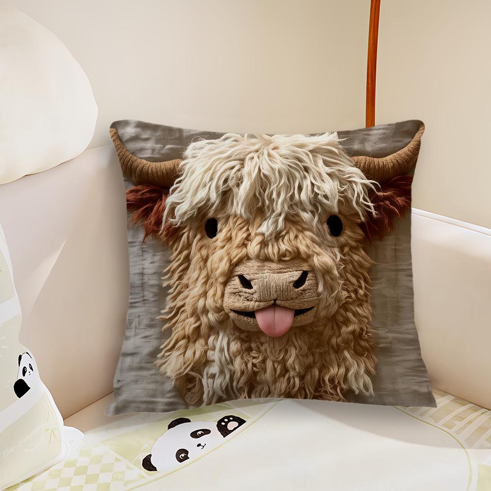Cute Highland Cow Design cushion cover Pillow Case Plush Fabric Soft Double Sided Print Sofa Cushion Cover Throw Pillow Covers