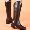 Массивные женские высокие сапоги из кожи с острым носком на среднем каблуке в стиле ретро 2025 года, модные зимние классические туфли до колена для мотоциклистов Botas De Mujer