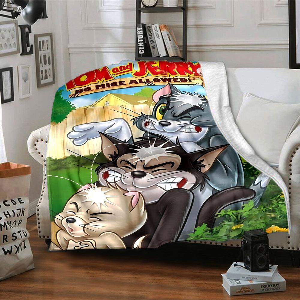 1pc Tom and Jerry Flannel Blanket Soft Warm Throw for Home, Office, Travel, All-Season Cozy Bedding GiftL1075