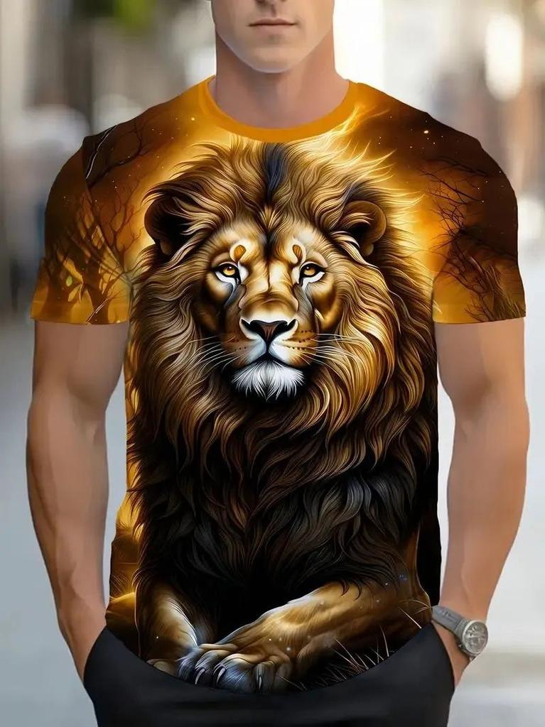 Summer Lion Animal Graphic T-Shirts 3D Print Men's Fashion Short Sleeve O-Neck T Shirt Casual Harajuku Y2K Top Tees Men Clothing