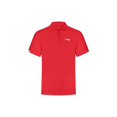 Li Ning Badminton Series однотонная дышащая быстросохнущая рубашка поло с коротким рукавом с логотипом, мужские рубашки поло Bull-Red APLR125-2